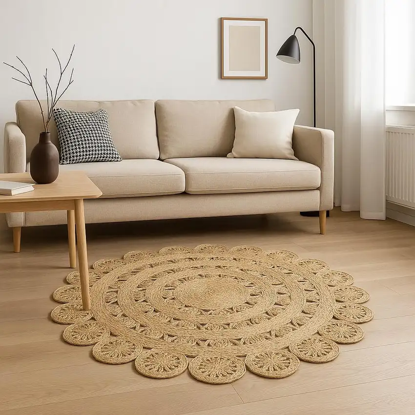 Natural Jute Abstract Geometric Hand Braided Area Rug Photo 1