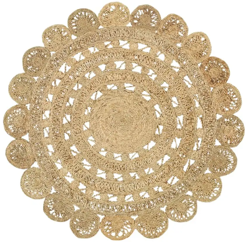 Natural Jute Abstract Geometric Hand Braided Area Rug Photo 2