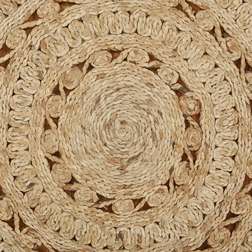 6' Natural Jute Abstract Geometric Hand Braided Round Rug Photo 4