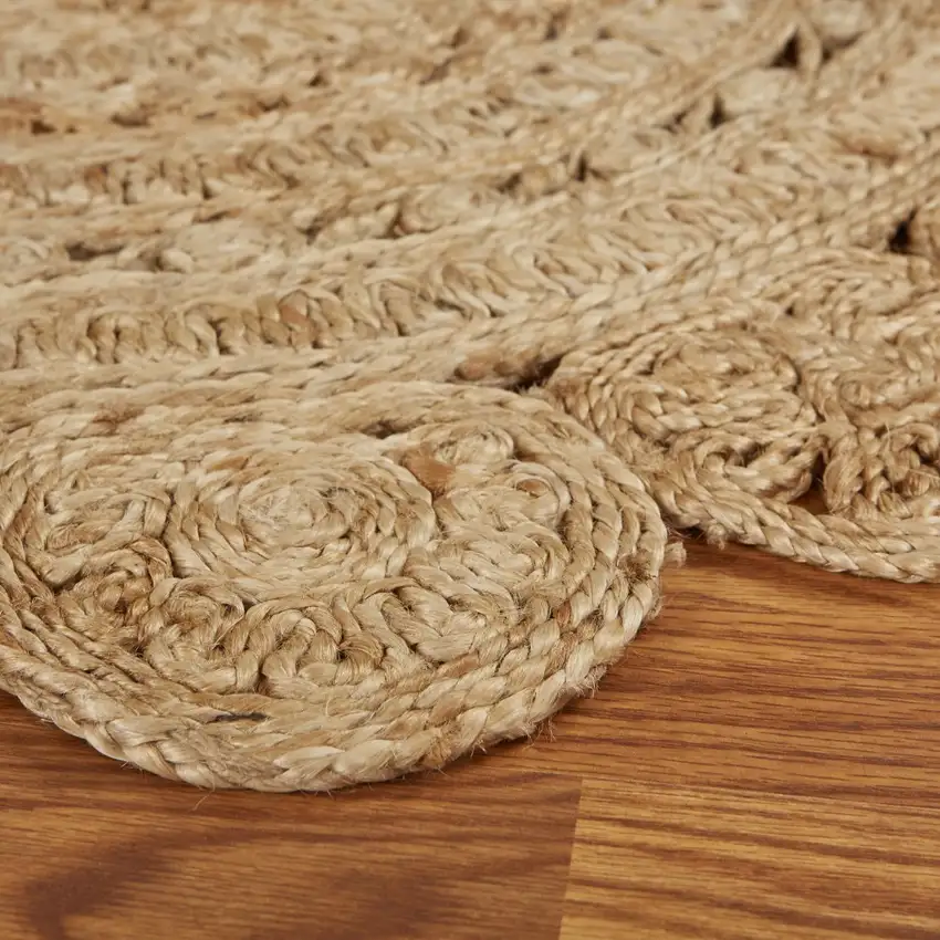 6' Natural Jute Abstract Geometric Hand Braided Round Rug Photo 9