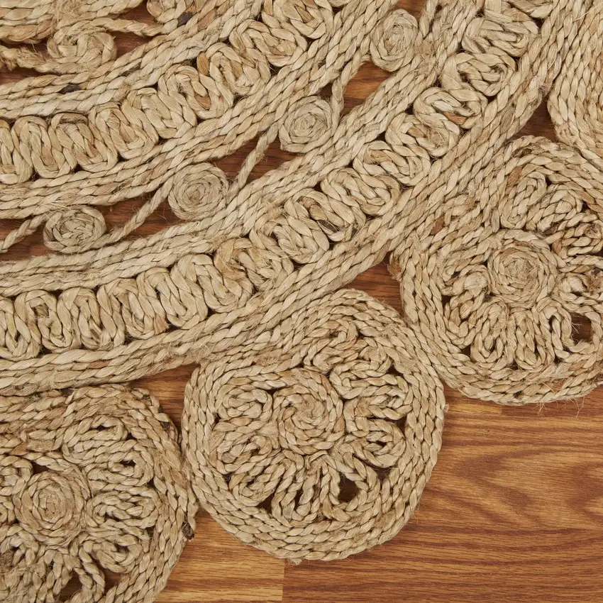 6' Natural Jute Abstract Geometric Hand Braided Round Rug Photo 7