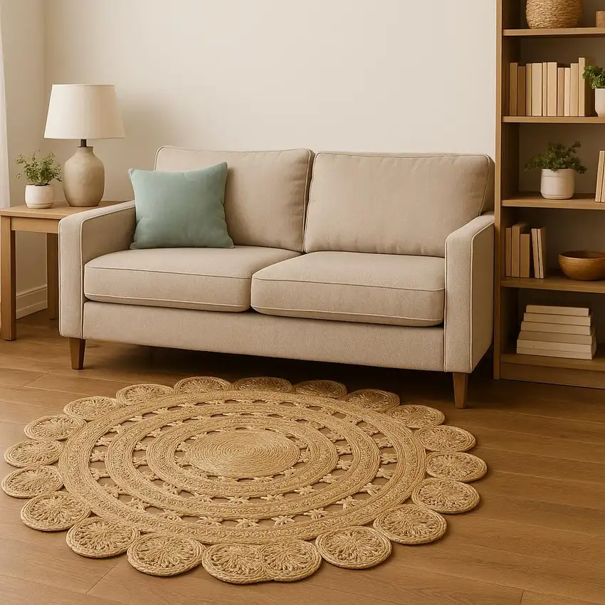 8' Natural Jute Hand Braided Round Rug Photo 1