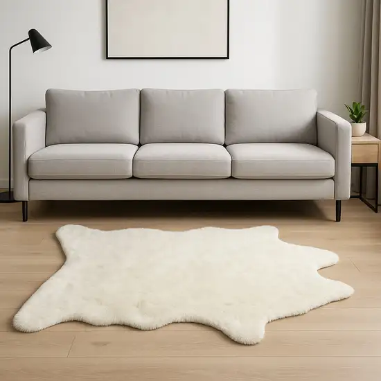 Off White Faux Fur Hand Knotted Washable Area Rug Photo 1