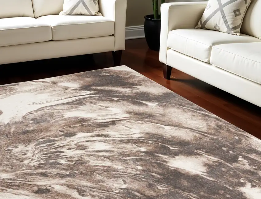 Tan Abstract Power Loom Area Rug Photo 1