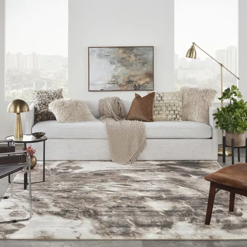 Tan Abstract Power Loom Area Rug Photo 6