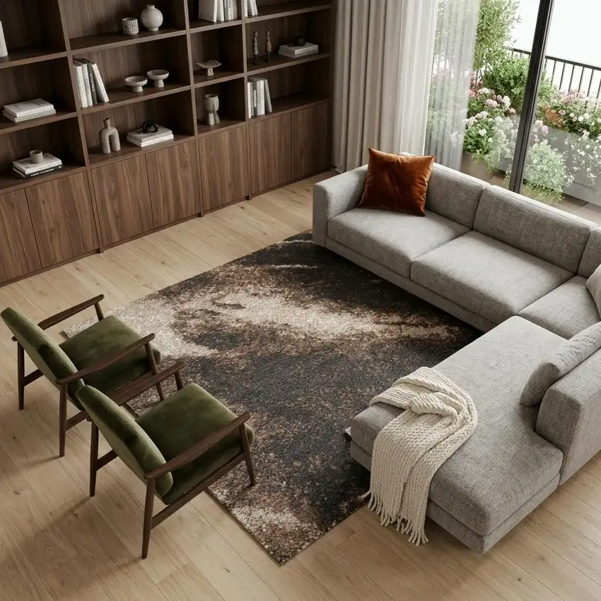 Tan Abstract Power Loom Area Rug Photo 1