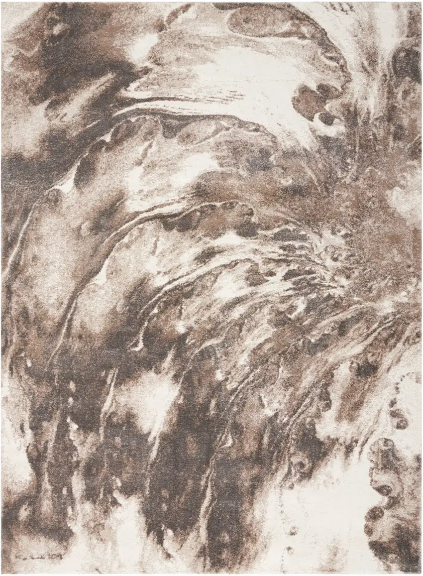 Tan Abstract Power Loom Area Rug Photo 4