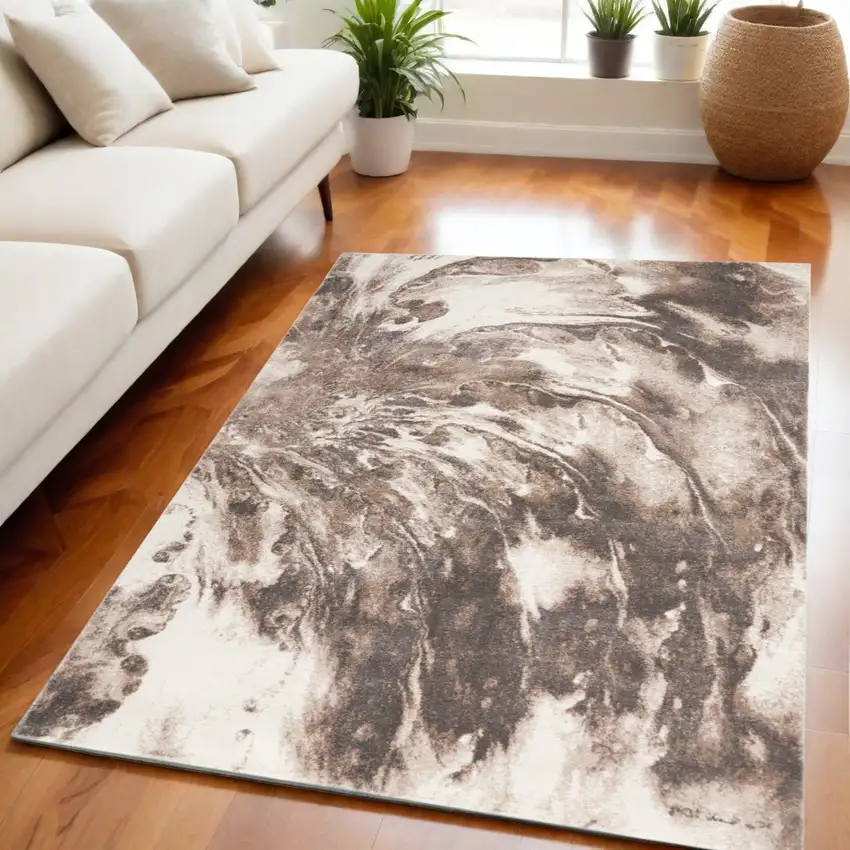Tan Abstract Power Loom Area Rug Photo 1