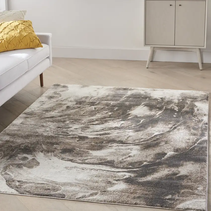 Tan Abstract Power Loom Area Rug Photo 3