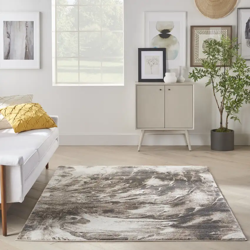 Tan Abstract Power Loom Area Rug Photo 4