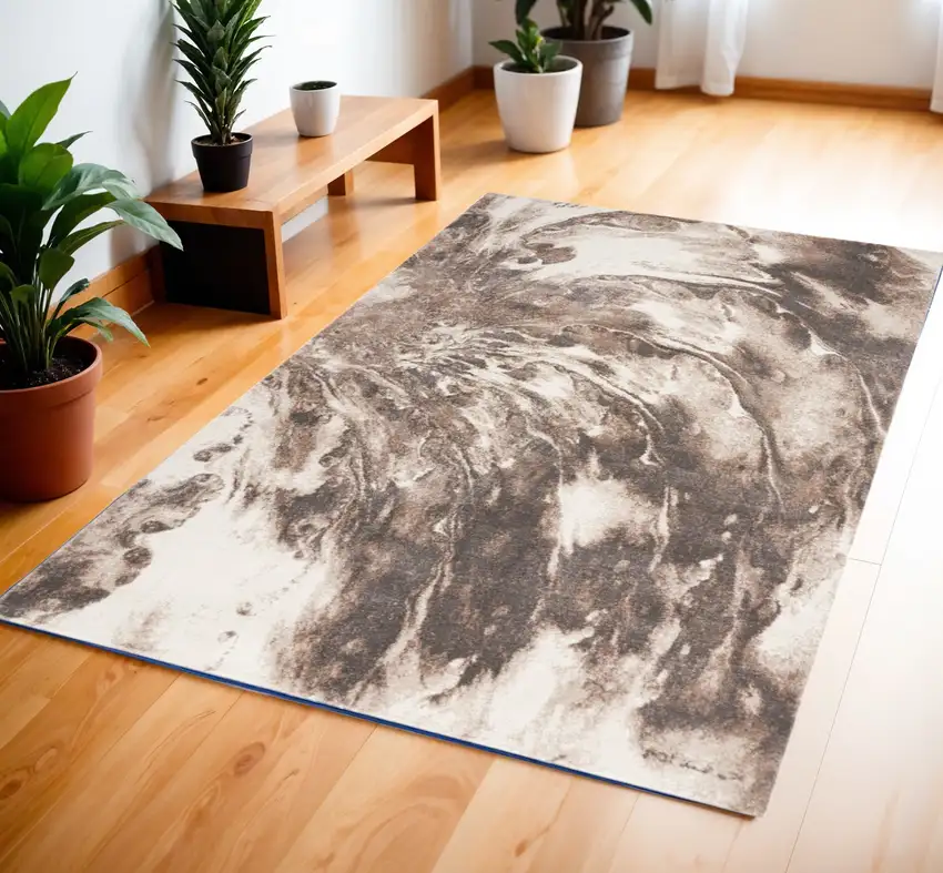 Tan Abstract Power Loom Area Rug Photo 1
