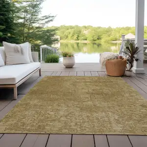 Photo of Tan Abstract Washable Non Skid Indoor Outdoor Area Rug