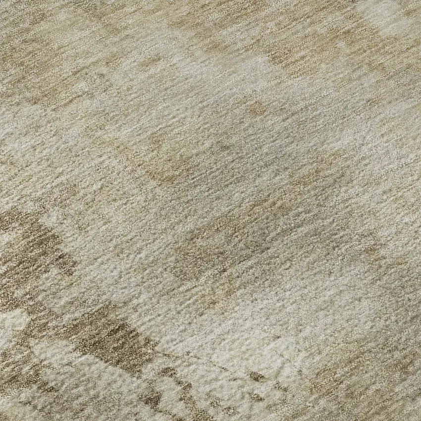 Tan And Beige Abstract Washable Area Rug With UV Protection Photo 3