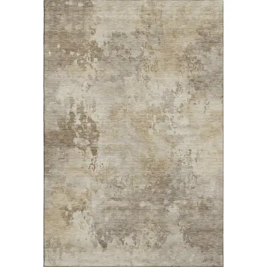 Tan And Beige Abstract Washable Area Rug With UV Protection Photo 6