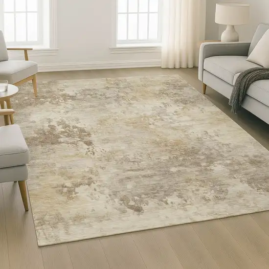 Tan And Beige Abstract Washable Area Rug With UV Protection Photo 5