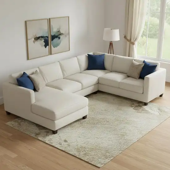 Tan And Beige Abstract Washable Area Rug With UV Protection Photo 2