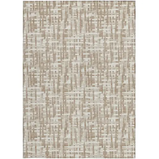 Tan And Beige Abstract Washable Indoor Outdoor Area Rug Photo 6