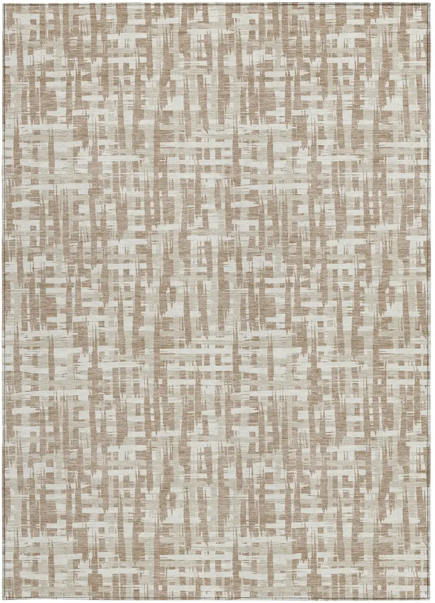 Tan And Beige Abstract Washable Indoor Outdoor Area Rug Photo 6