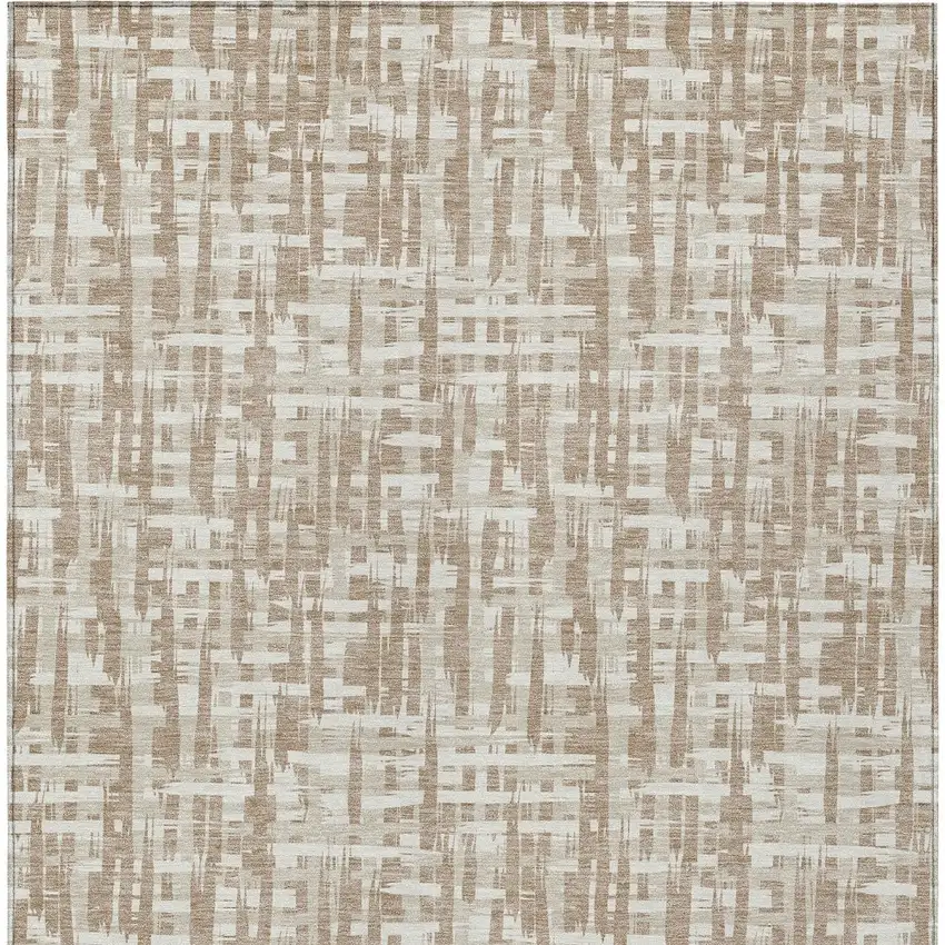 Tan And Beige Abstract Washable Indoor Outdoor Area Rug Photo 5