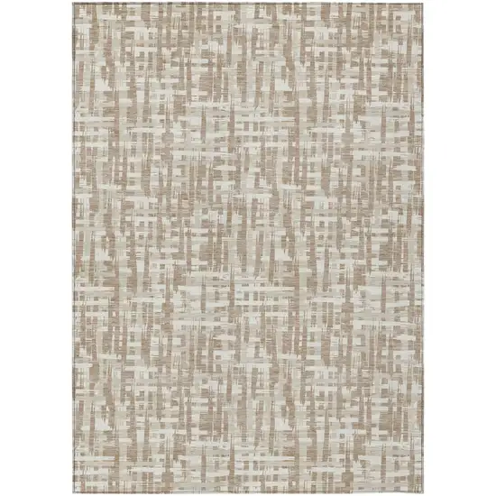 Tan And Beige Abstract Washable Indoor Outdoor Area Rug Photo 2