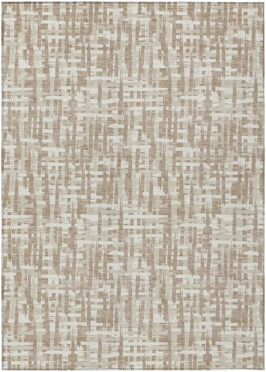 Tan And Beige Abstract Washable Indoor Outdoor Area Rug Photo 2