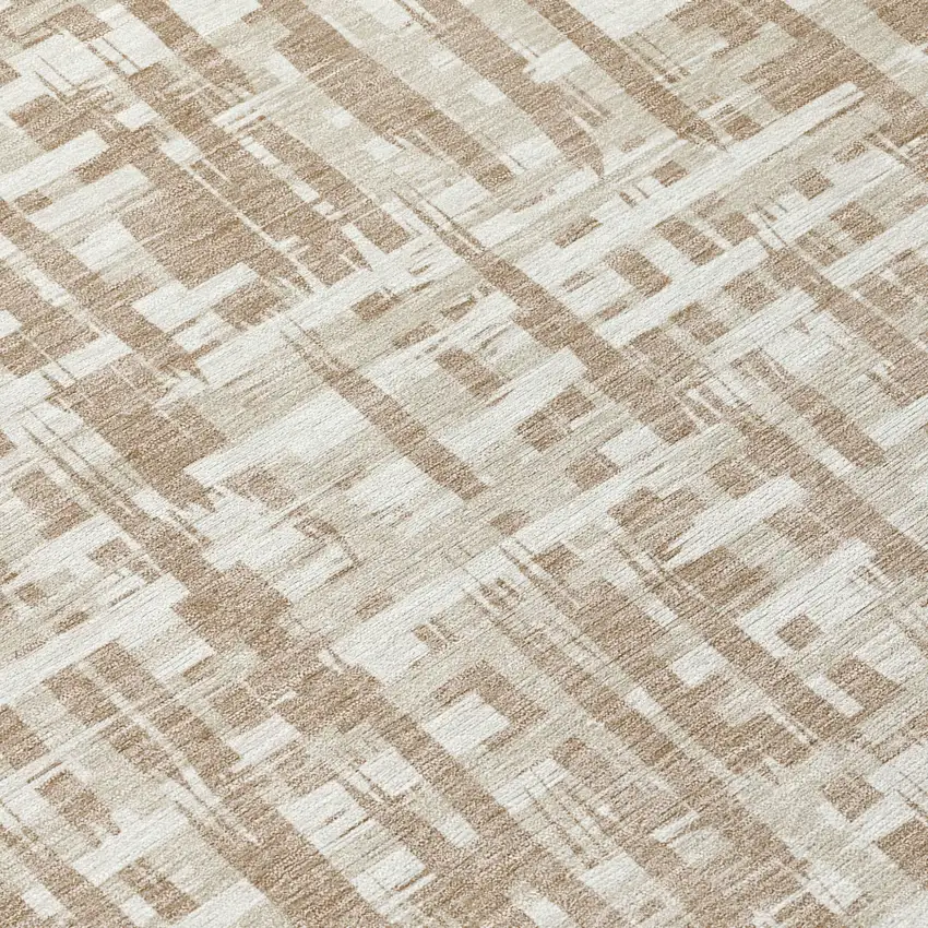 Tan And Beige Abstract Washable Indoor Outdoor Area Rug Photo 8