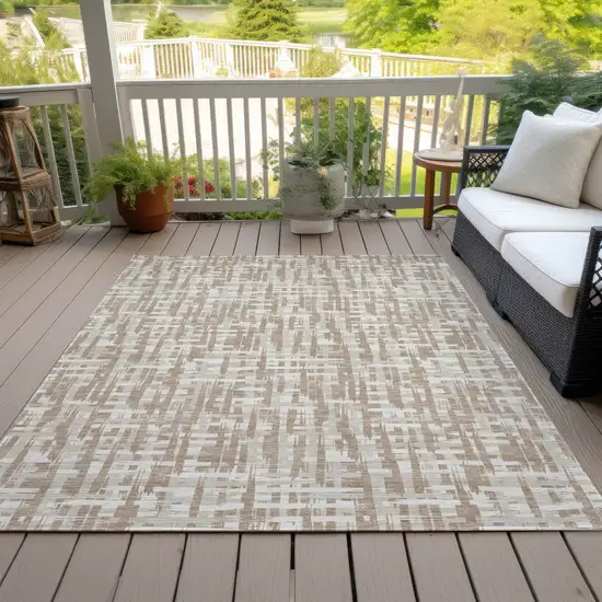 Tan And Beige Abstract Washable Indoor Outdoor Area Rug Photo 7