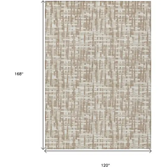 Tan And Beige Abstract Washable Indoor Outdoor Area Rug Photo 7