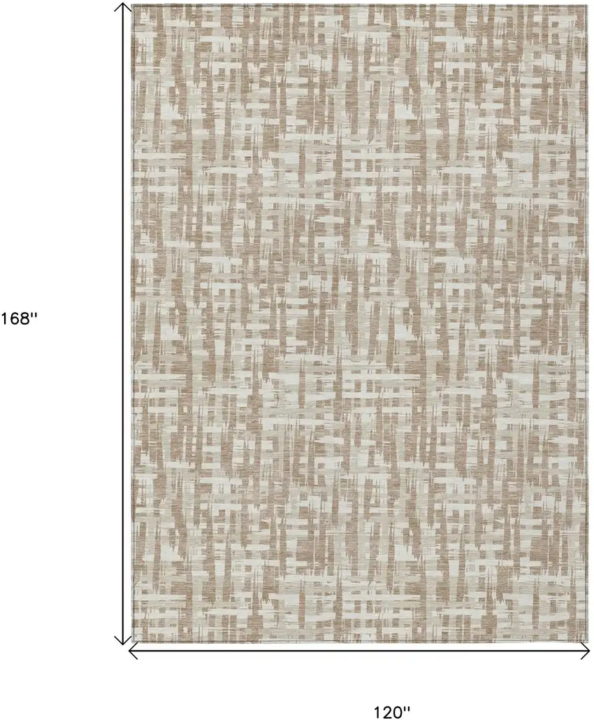 Tan And Beige Abstract Washable Indoor Outdoor Area Rug Photo 7