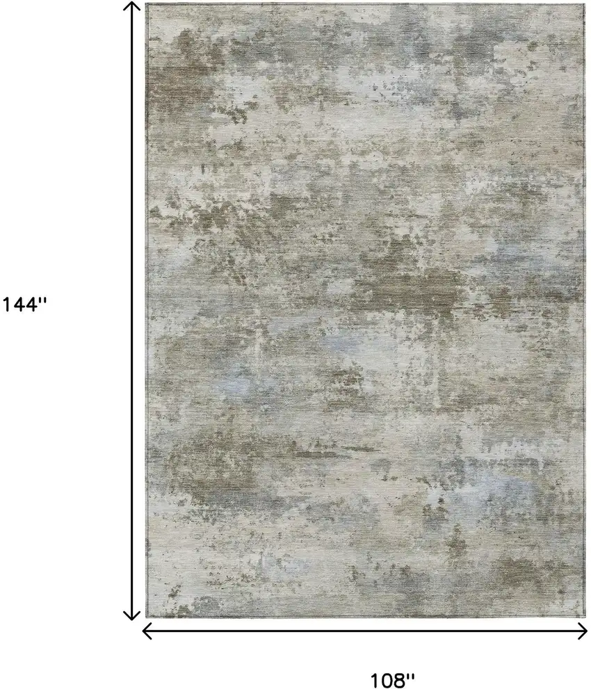 Tan And Beige Abstract Washable Indoor Outdoor Area Rug Photo 7
