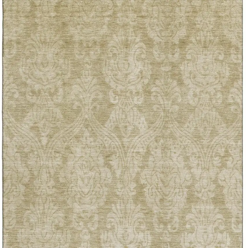 Tan And Beige Damask Washable Area Rug With UV Protection Photo 3