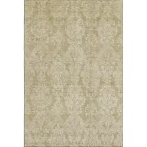 Photo of Tan And Beige Damask Washable Area Rug With UV Protection