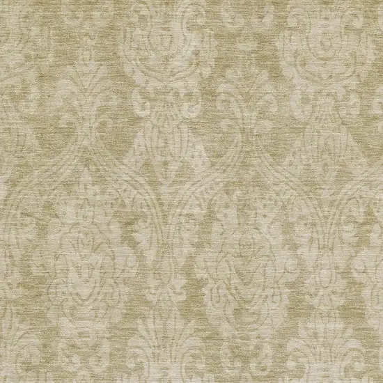 Tan And Beige Damask Washable Area Rug With UV Protection Photo 2