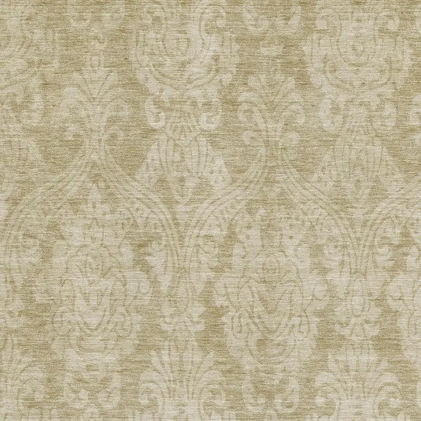 Tan And Beige Damask Washable Area Rug With UV Protection Photo 2