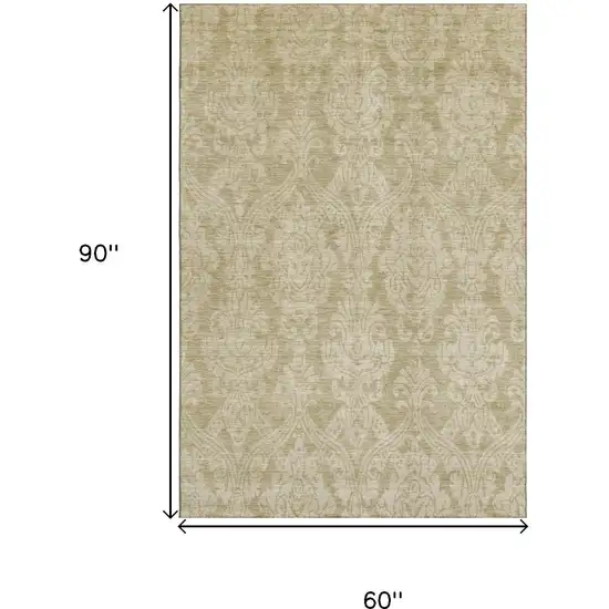 Tan And Beige Damask Washable Area Rug With UV Protection Photo 8