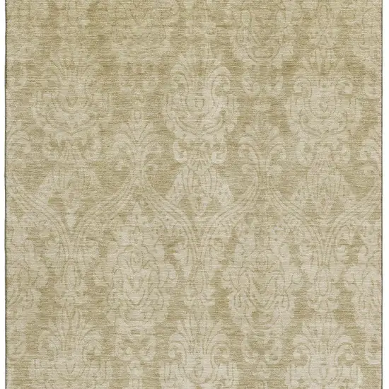 Tan And Beige Damask Washable Area Rug With UV Protection Photo 2