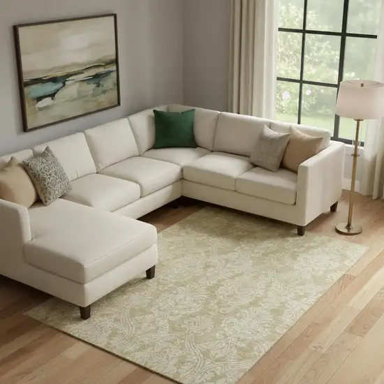 Tan And Beige Damask Washable Area Rug With UV Protection Photo 2