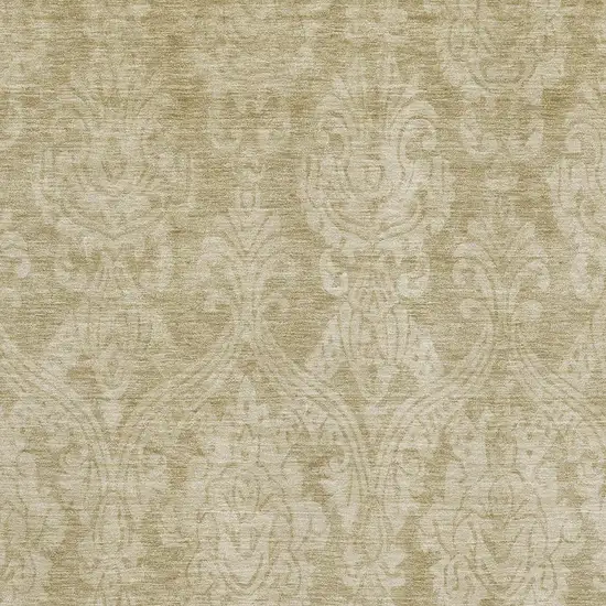 Tan And Beige Damask Washable Area Rug With UV Protection Photo 2