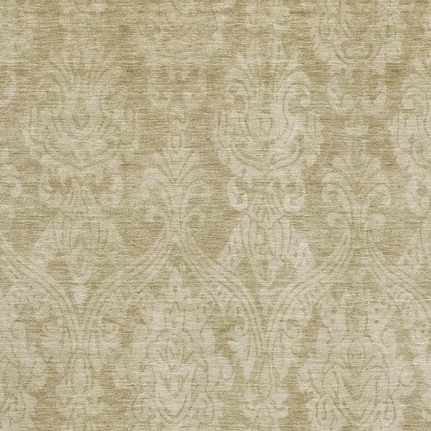 Tan And Beige Damask Washable Area Rug With UV Protection Photo 2