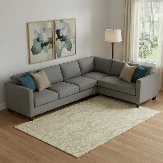 Tan And Beige Damask Washable Area Rug With UV Protection Photo 2