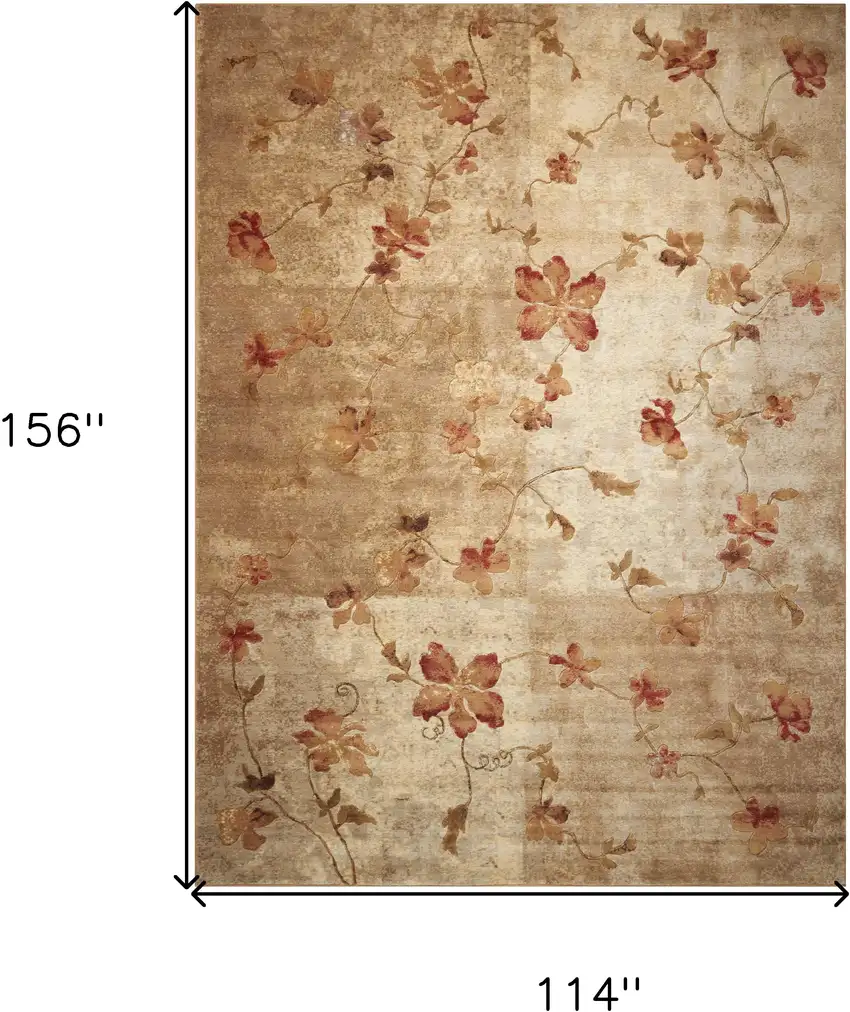 Tan And Beige Floral Area Rug Photo 3