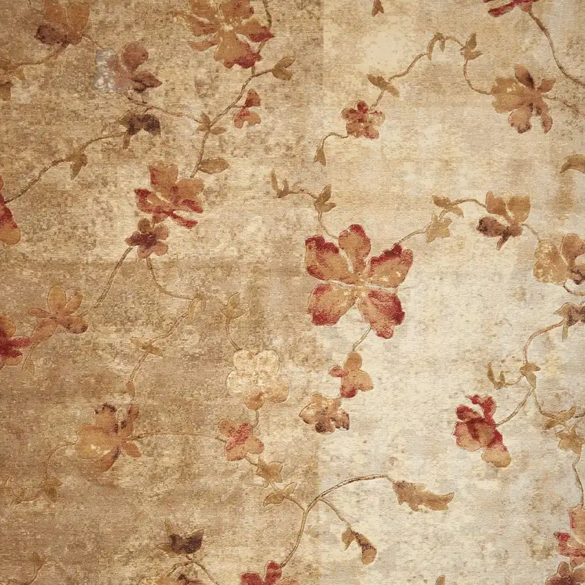 Tan And Beige Floral Area Rug Photo 6