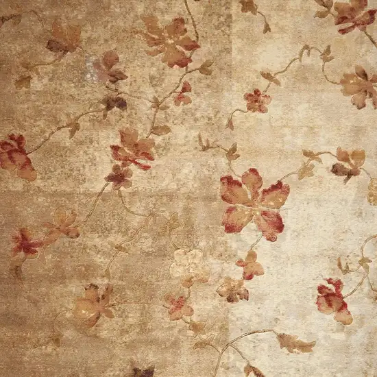 Tan And Beige Floral Area Rug Photo 3