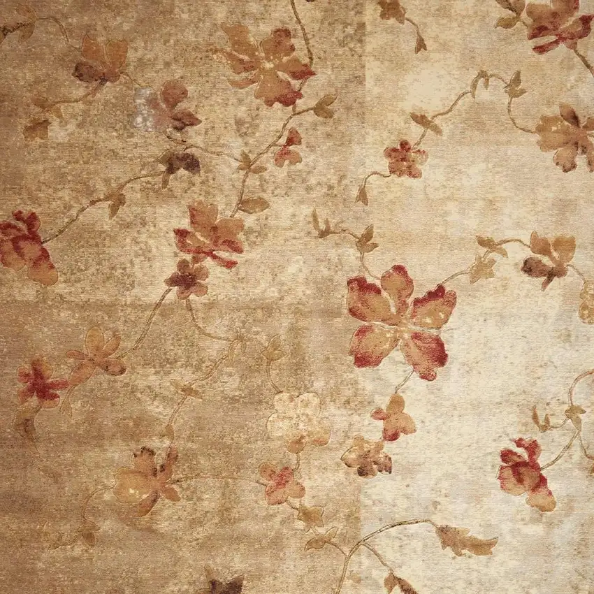 Tan And Beige Floral Area Rug Photo 3