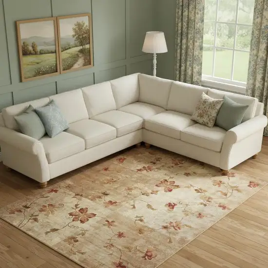 Tan And Beige Floral Area Rug Photo 1