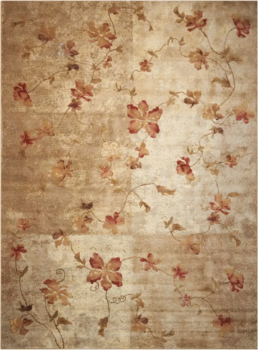Tan And Beige Floral Area Rug Photo 2