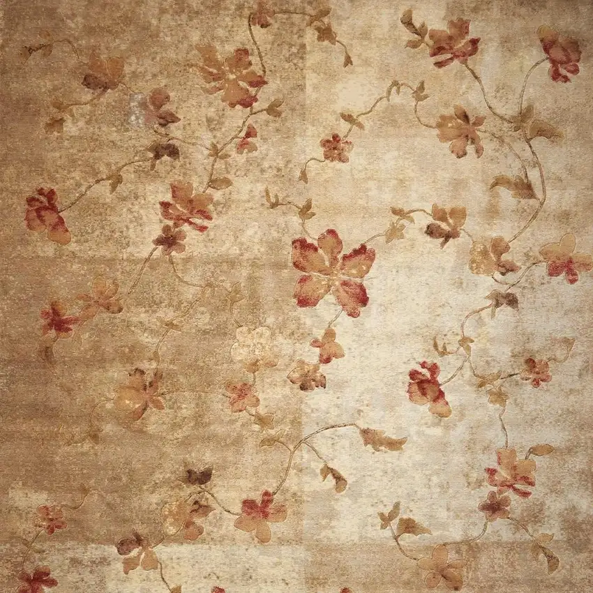 Tan And Beige Floral Area Rug Photo 4