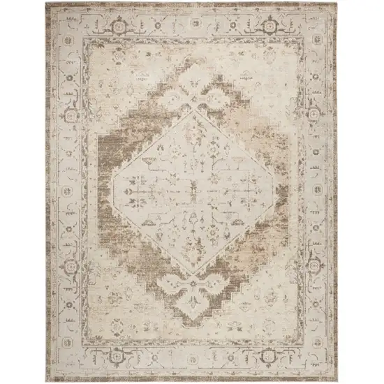 Tan And Beige Floral Distressed Area Rug Photo 6