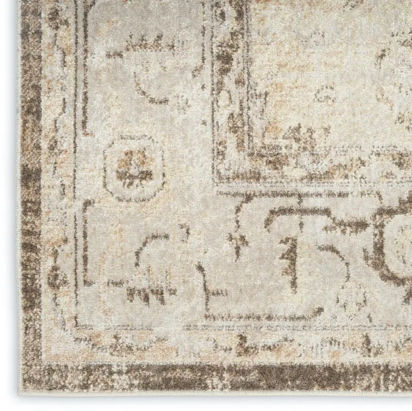 Tan And Beige Floral Distressed Area Rug Photo 9
