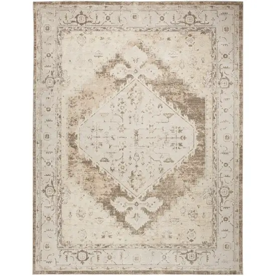 Tan And Beige Floral Distressed Area Rug Photo 9